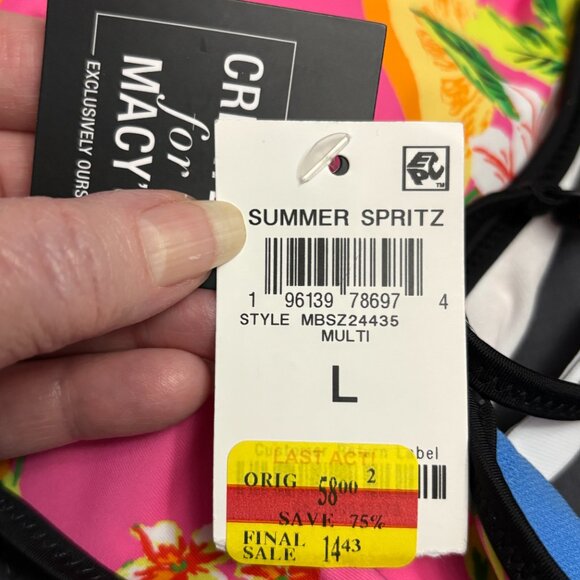 Bar III Women's Printed Plunge-Neck Tropical-Print Tankini - Size: Large - NWT - Picture 13 of 15